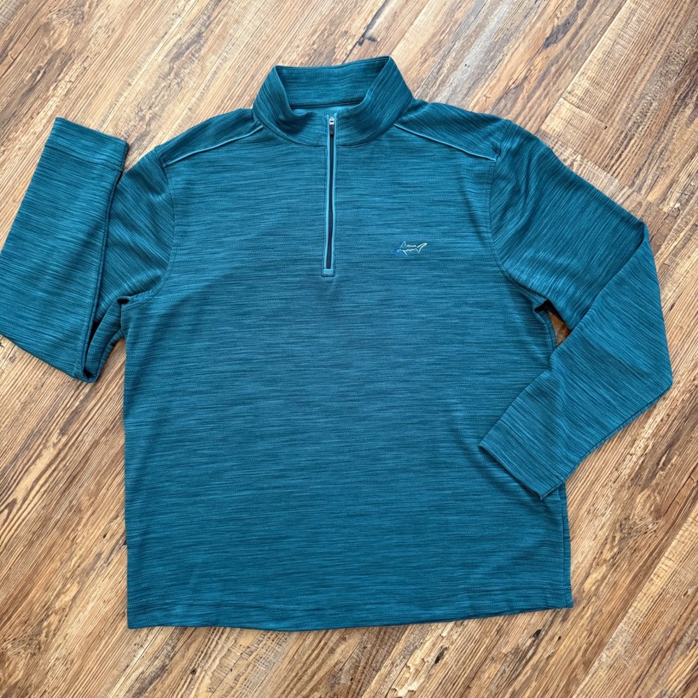 Greg Norman Quarter Zip Pullover Mens‎ L Teal Excellent Play Dry Space Dye Golf